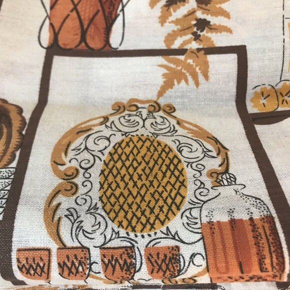 Vtg retro fabric brown kitchen country barkcloth fruit flowers coffee 7.22 Yds - Picture 2 of 6